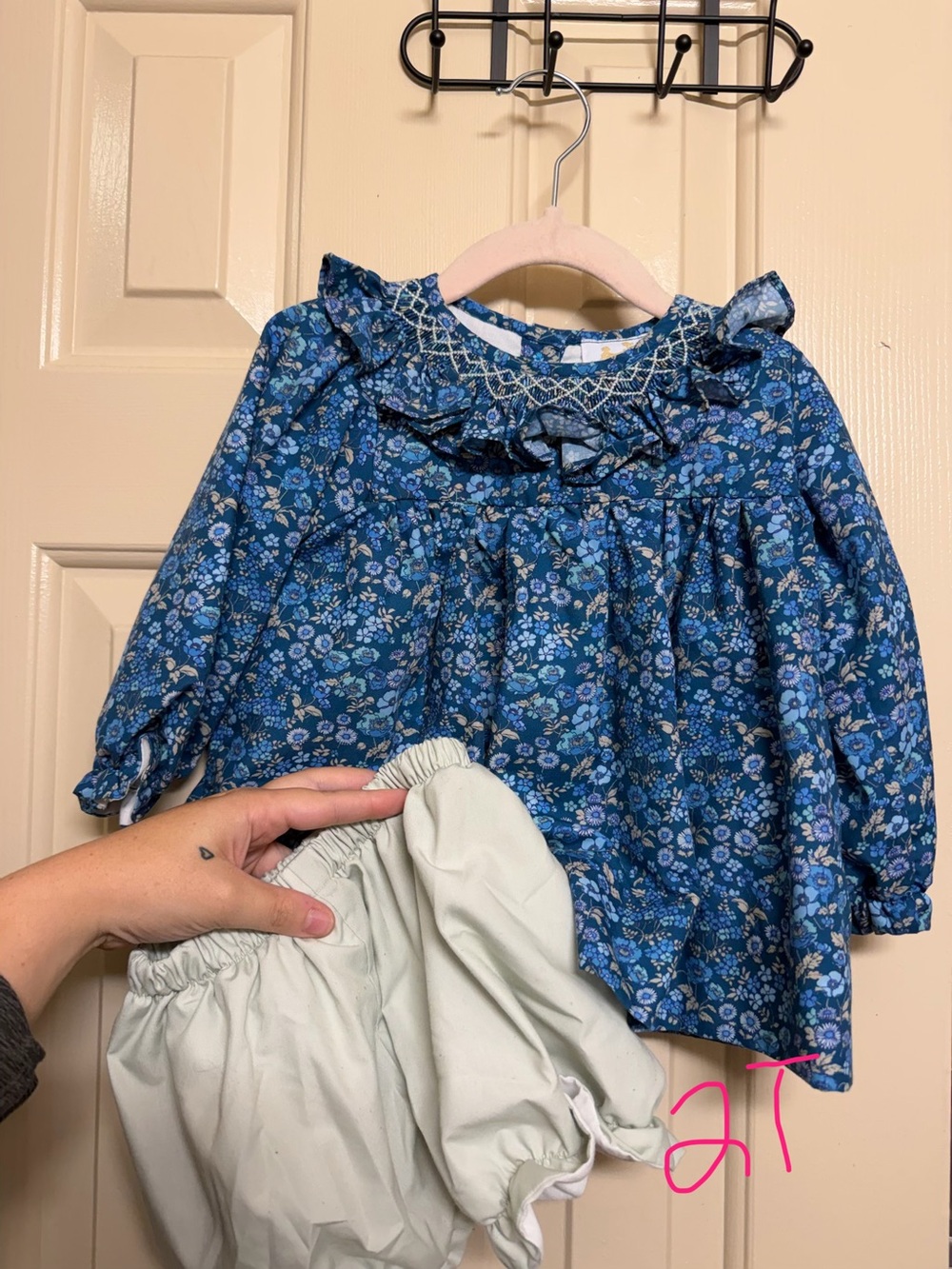 Blue Floral Ruffle-Trim Girls Top and Bloomers Set